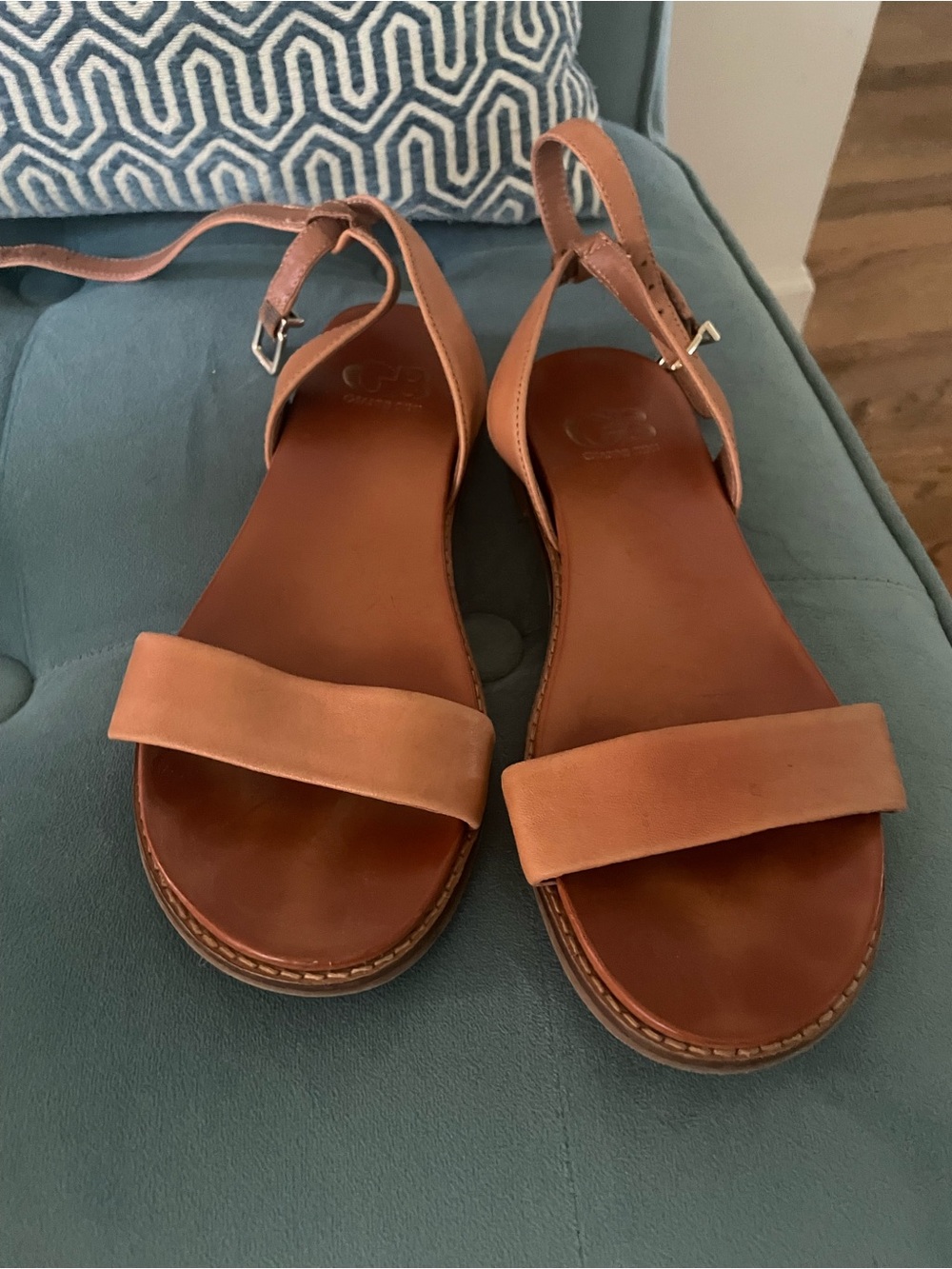 Gianni Bini Tan Leather Slingback Sandals with Front Strap